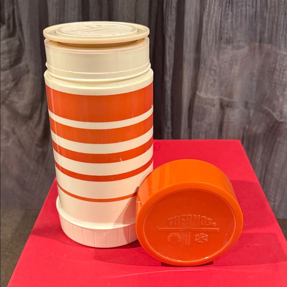 Vintage Thermos Striped Orange and White Bottle
